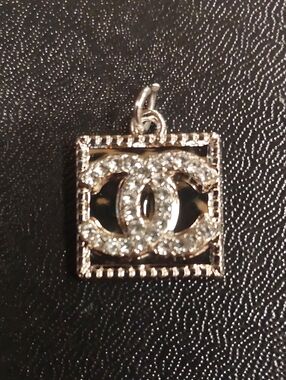 CC Silver & Crystal-Embellished Square Charm Pendant